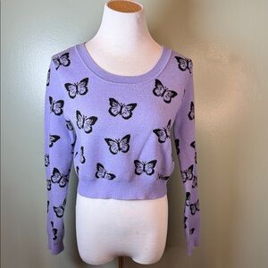 Purple Sweater with Black Butterfly Print